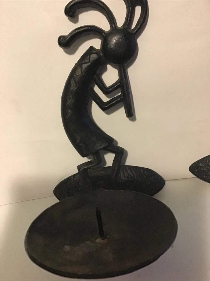 Juego de 2 candelabros de pared de hierro forjado negro flauta india pesada Foto 3 de 4