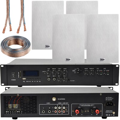 550W Bluetooth Soundsystem & 4x 140W In Wall Lautsprecher - 2 Zonen Multiroom Verstärker