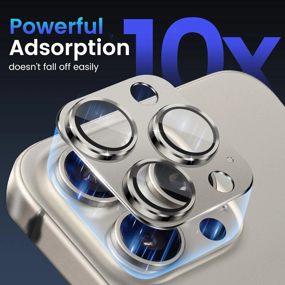 Protector de cubierta completa de lente de cámara de vidrio metálico para iPhone 15 Pro Max 15 Pro Plus Foto 2 de 4