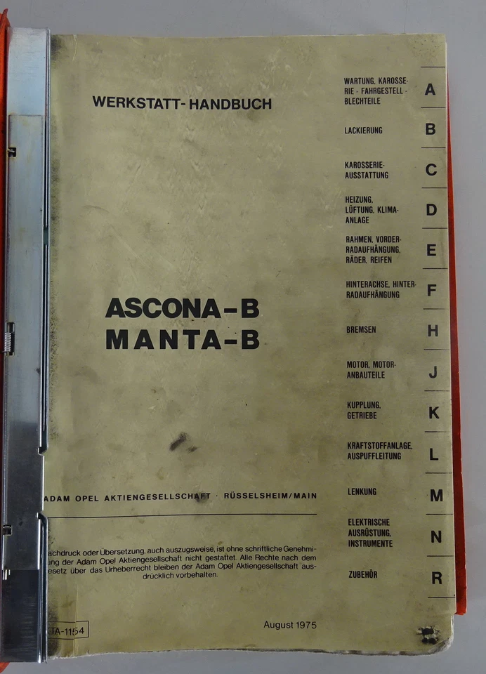 Manual de Taller Opel Ascona B / Manta B Stand 08/1975 - Original - Imagen 3 de 4