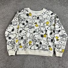 Peanuts Charlie Brown Sweatshirt Womens M Juniors White AOP Snoopy Woodstock