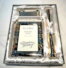 It  s A Boy - Stephan Baby Silver Tone Frame and Birth Certificate Tube Set