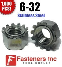 (Qty 1000) 6-32 Kep Hex Star Lock Nuts Stainless Steel 18-8 / 304