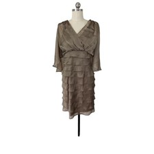 London Times Womens Cocktail Evening Bridal Dress 8 Brown Chiffon Knee Length