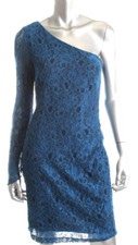 Andrew Marc ~ Blue Lace One Shoulder Drama Sleeve Sheath Party Dress 12 NEW $148