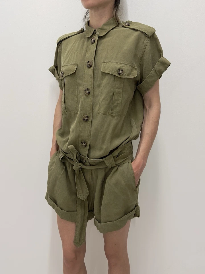 Mono de lino Burberry Brit caqui verde seda lino talla US8 UK10 IT42 Foto 3 de 4