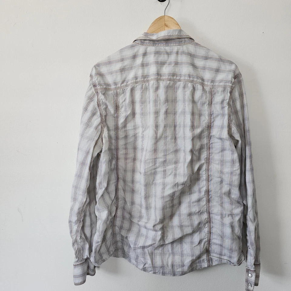 Camisa para hombre Inc Pearl Snap Western blanca azul marrón XL Foto 3 de 3