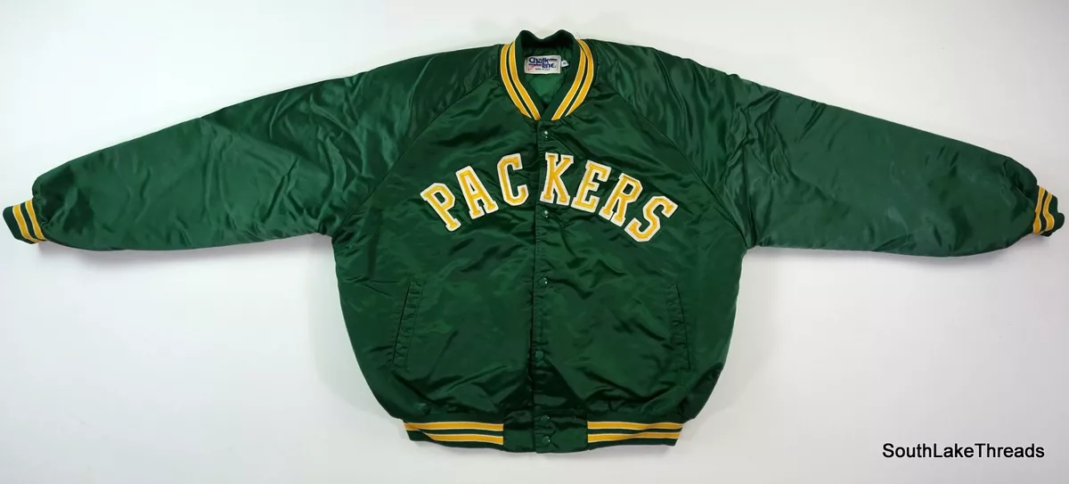 Vintage 80s Green Bay Packers NFL Football Chalk Line Jacket Size XXL Spellout
