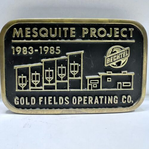 Vintage Brass Belt Buckle Mesquite Project 1983-1985 Goldfields Operating Co. - 第 1/2 張圖片