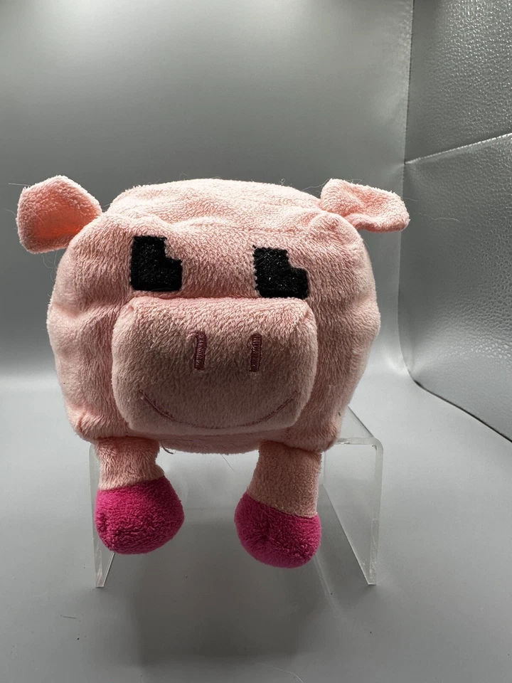 Nanco Minecraft PIXEL Pink PIG PLUSH pink 6” Stuffed Animal VGUC Sparkle Eyes - Image 2 of 4