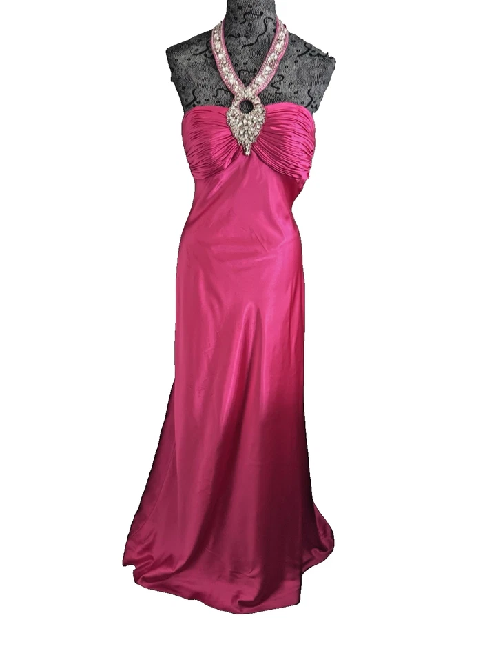 Vestido/vestido rosa com miçangas lantejoulas Halter tamanho 4 novo sem etiquetas SEAN COLLECTION - Imagem 3 de 4