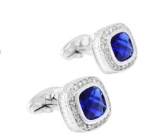 Luxury Cushion Shape Bright Blue Sapphire & Lab-Created Diamonds Men's Cufflinks