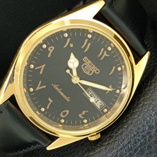 VINTAGE REFURBISHED SEIKO 5 AUTOMATIC JAPAN MENS BLACK DIAL WATCH a445629-1