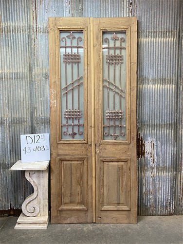Antique French Double Doors (43x103.5) Iron Wood European Old World Door, D124