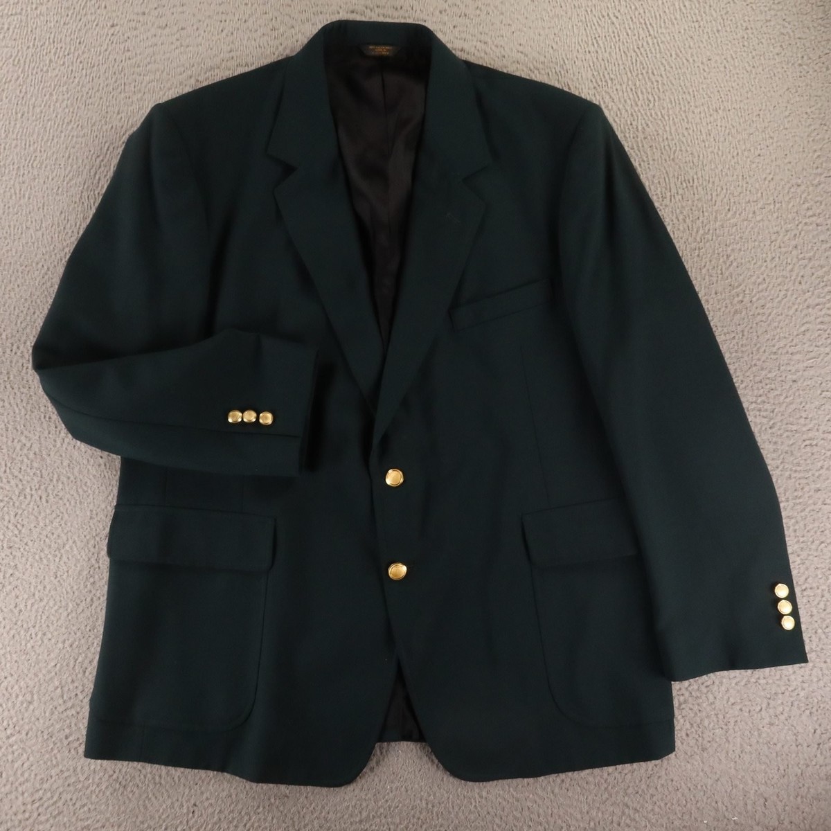 VTG Brooks Brothers Jacket 44R L Green Wool Hopsack Blazer Gold