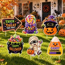 6-Pack Halloween Candy Theme Lawn Yard Signs with Stakes, Outdoor Decors