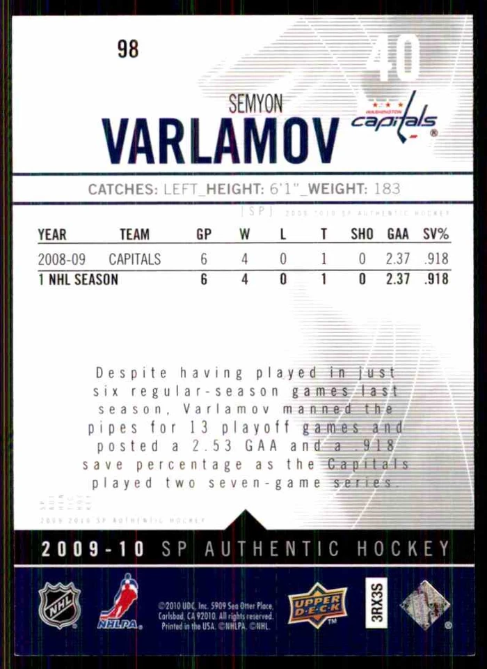 2009-10 SP AUTHENTIC SEMYON VARLAMOV #98 - Image 2 of 2