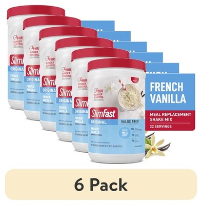 6 pack SlimFast Original Meal Replacement Shake Mix, French Vanilla, 22 Servings