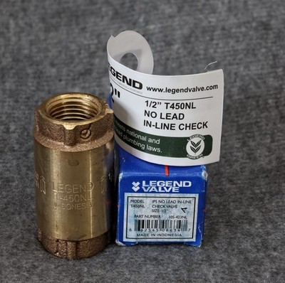 LEGEND 1/2'' IPS THREADED T450NL IN-LINE CHECK VALVE, 105-423NL, NEW IN BOX