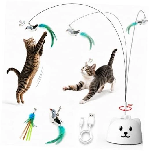 Interactive Cat Toys for Indoor Cats: Upgraded 360° Automatic Spin Flying White