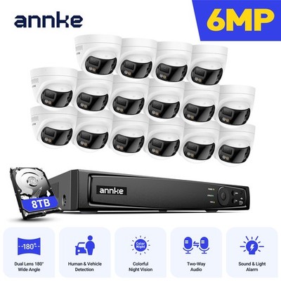 ANNKE 6MP POE Dual Lens AI Color Security Camera System Two Way Audio 12MP NVR
