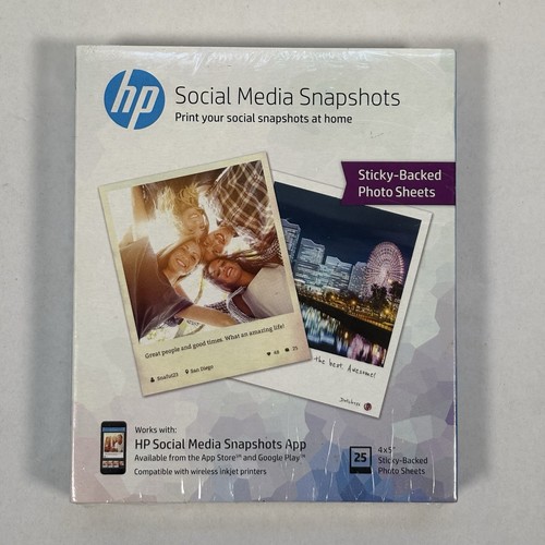 💫HP Social Media Snapshots Sticky Back Photo Sheets 4"x5"-Pack Of 25