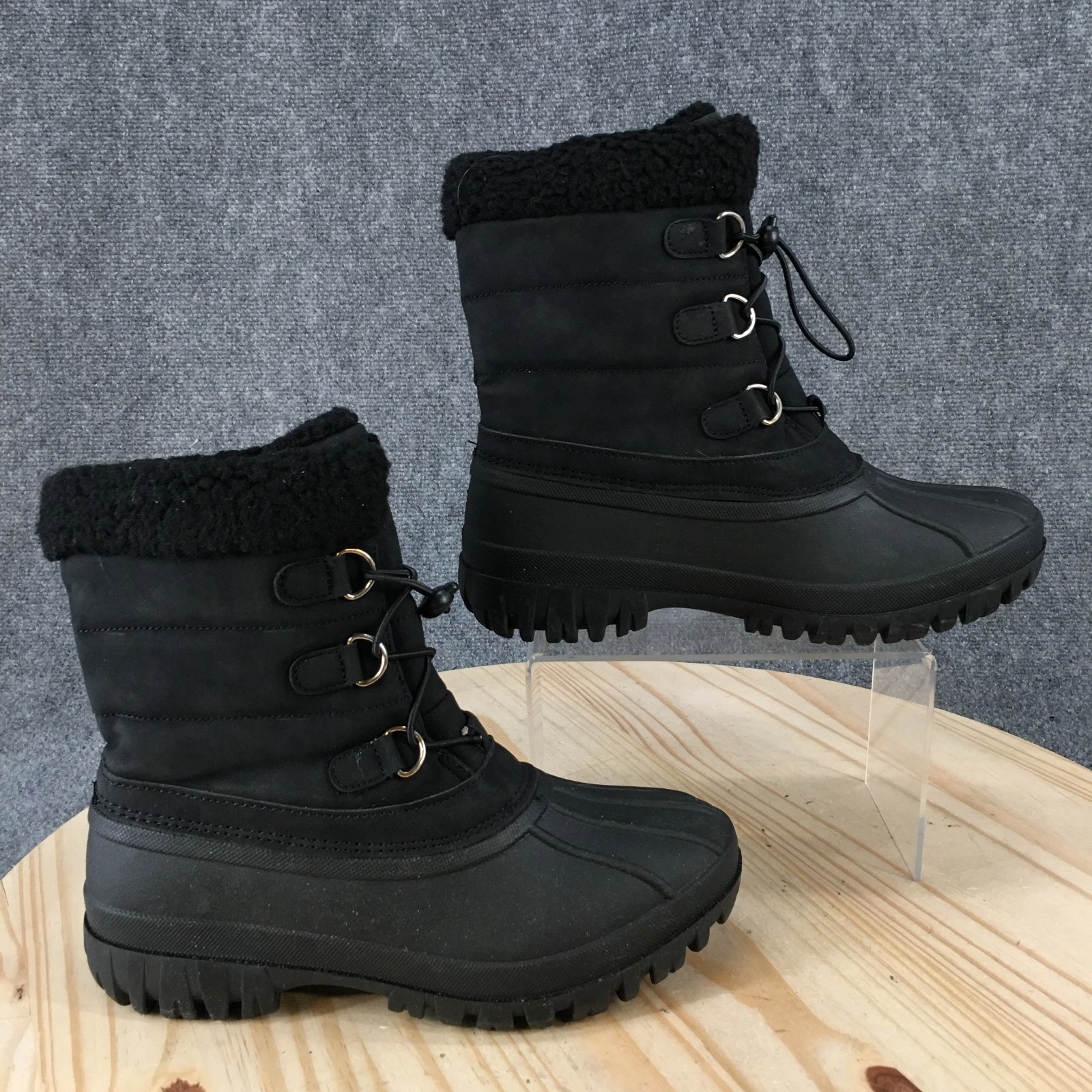 Chooka Boots Womens 7 Snow Black Sheepskin Comfort Casual Ankle Top Drawstring
