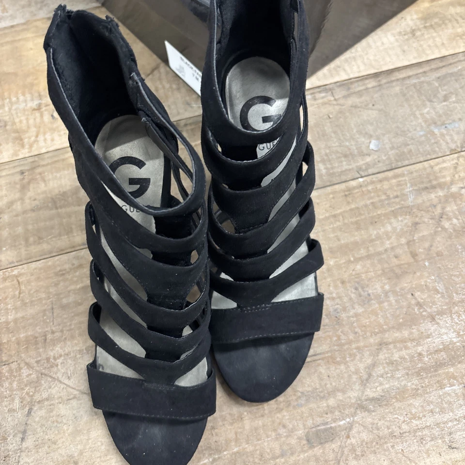 G By Guess Heels Womens 7 M Hiplee 2 Gladiator Strappy Wedge Black Fabric Zip - Image 3 of 4