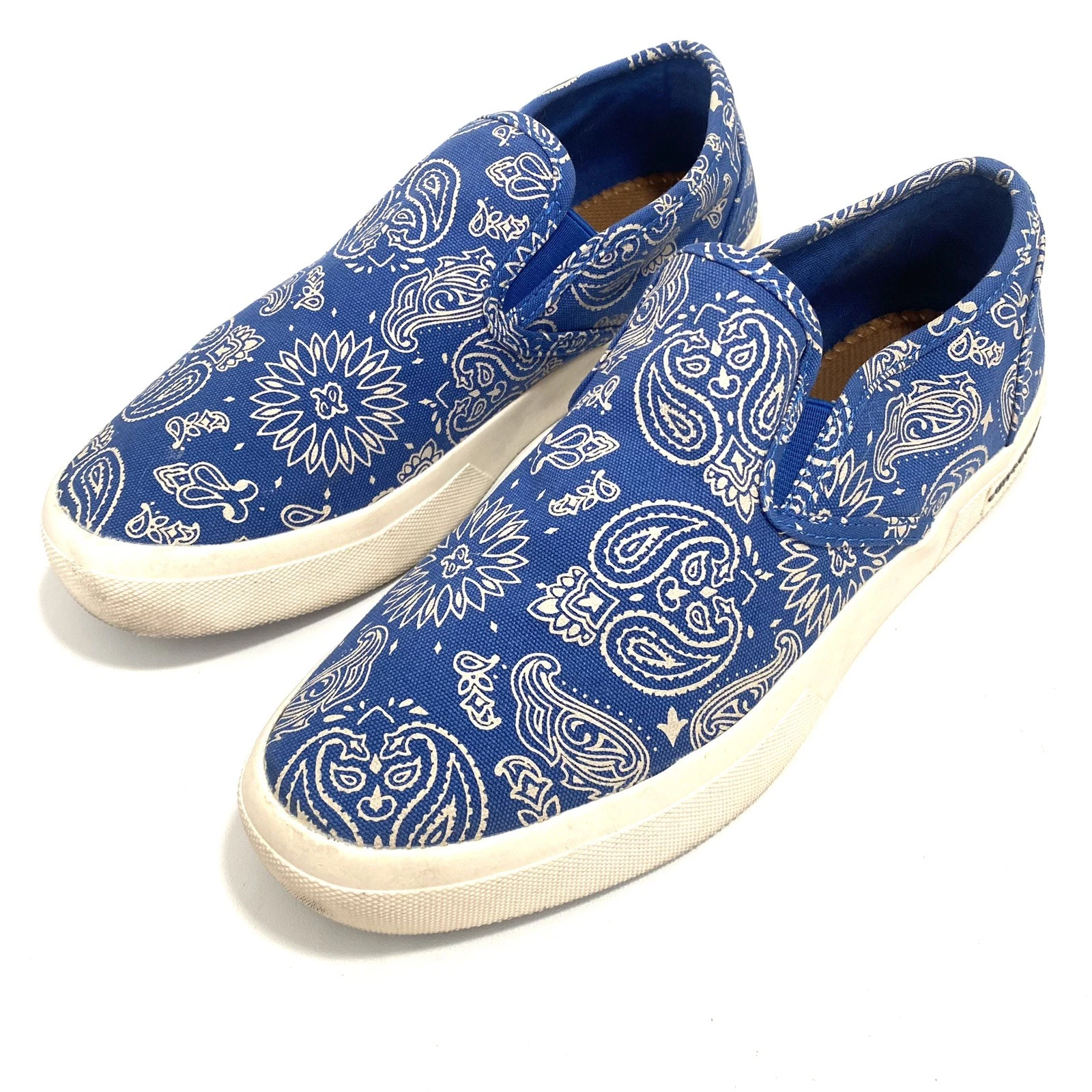 Sun + Stone Men’s Paisley Print Blue Slip On Sneakers 7.5 M Casual Beach Shoes