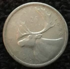 1956 Canada Quarter 25 Cents .800 Silver Coin KM #52