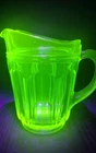 Depression Uranium Glass Pitcher Vaseline Anchor Hocking Glass Pitcher *Flawed*