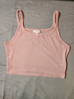 Colsie Women s Ribbed Knit Cropped Tank in Pink Size Medium 