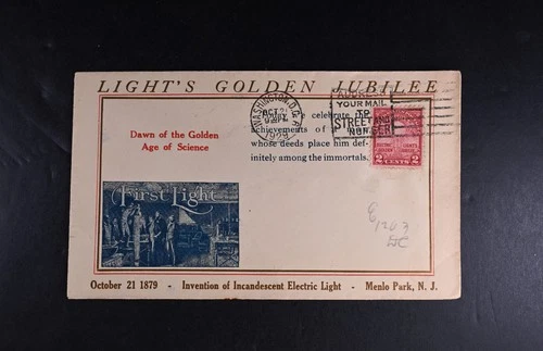Oct 21 1929 FDC USA Scott # 654-14 Emeigh Cachet VF Cover Edison Lightbulb