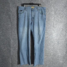 Wrangler Jeans Mens 38x32 Light Wash Distressed Denim 20X Bootcut Casual Cowboy