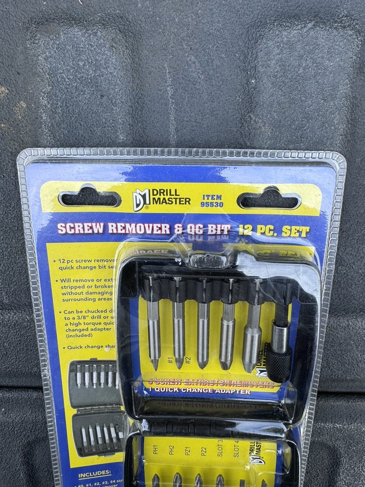 Drill Master 12pc Screw Remover & QC Bit Set with Case Item 95530 eBay