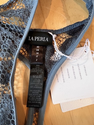 La Perla Slope Floral Mesh Thong Blue Panty Size US Small - Picture 4 of 4