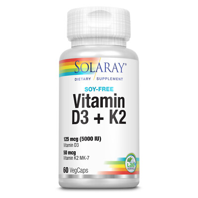 Solaray Vitamin D3 + K2 | D & K Vitamins for Calcium Absorption and Support for