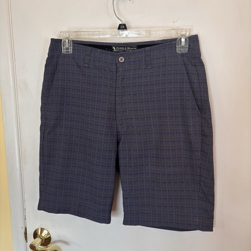 Pebble Beach •Men’s Performance Golf Shorts •Gray/Blue Plaid Size 32 - Picture 2 of 7