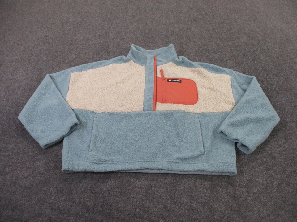 Jaqueta Columbia Feminina 2XL Azul Lã Difuso Ao Ar Livre Logotipo Cropped Adulto
