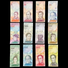 Venezuela 12 Banknotes Lot Set Bolivares Currency Banknote World Paper Money