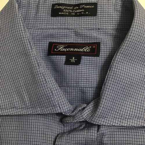 Faconnable Mens Sz L Long Sleeve Button Up Shirt Blue Plaid - Picture 2 of 3