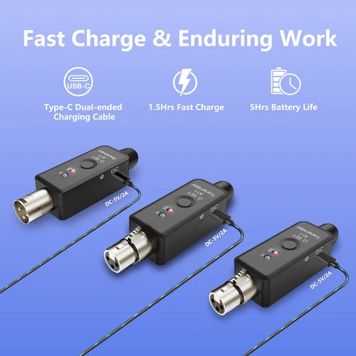 Wireless XLR Adapter System Dual Sender & Empfänger für Mikrofon Gitarre Mixer USA - Bild 7 von 14