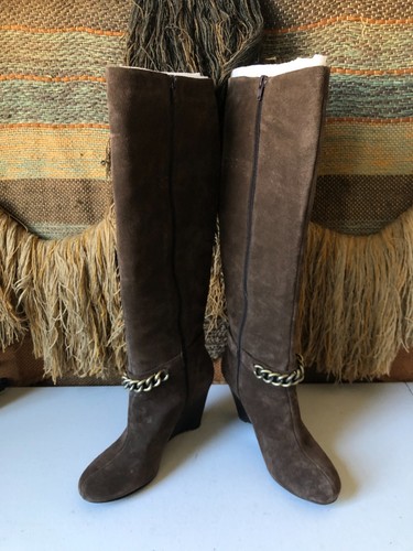 BCBGeneration Women's Tall Boots Brown Suede Wedge Winter Boot sz 7.5 - Picture 4 of 9
