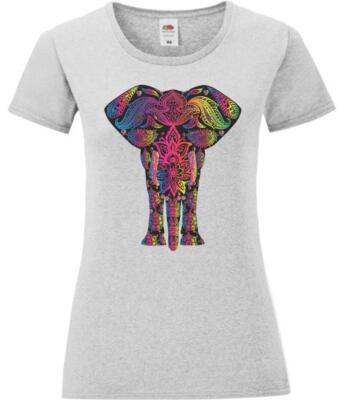 Damen grau psychedelisch trippig Elefant LSD Tier Festival T-Shirt