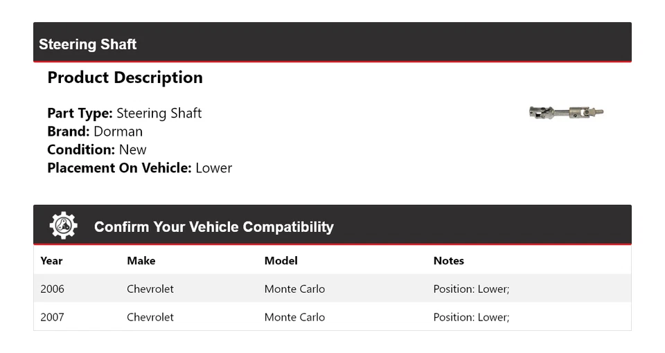 Eje de dirección inferior para Chevrolet Monte Carlo Dorman 2006-2007 Foto 2 de 4