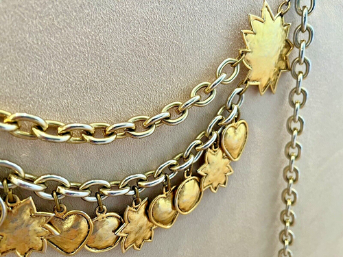 Edouard Rambaud Vintage Gold Belt Necklace Chain Hearts Stars 1980s - Picture 5 of 7