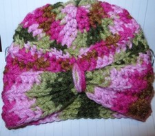 hand crochet camo preemie turban hat newborn baby girl pink green camouflage