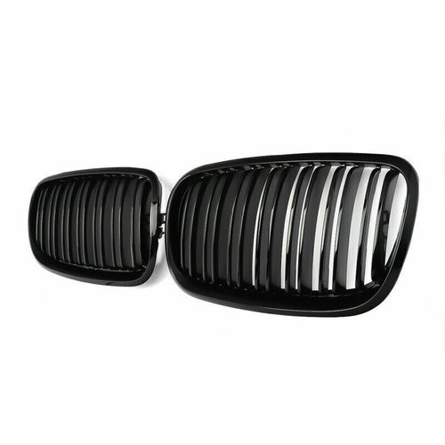 Front Kidney Grill Gloss Black Grille Dual Slats For 2007~2013 BMW E70 E71 X5 X6 - Picture 3 of 9