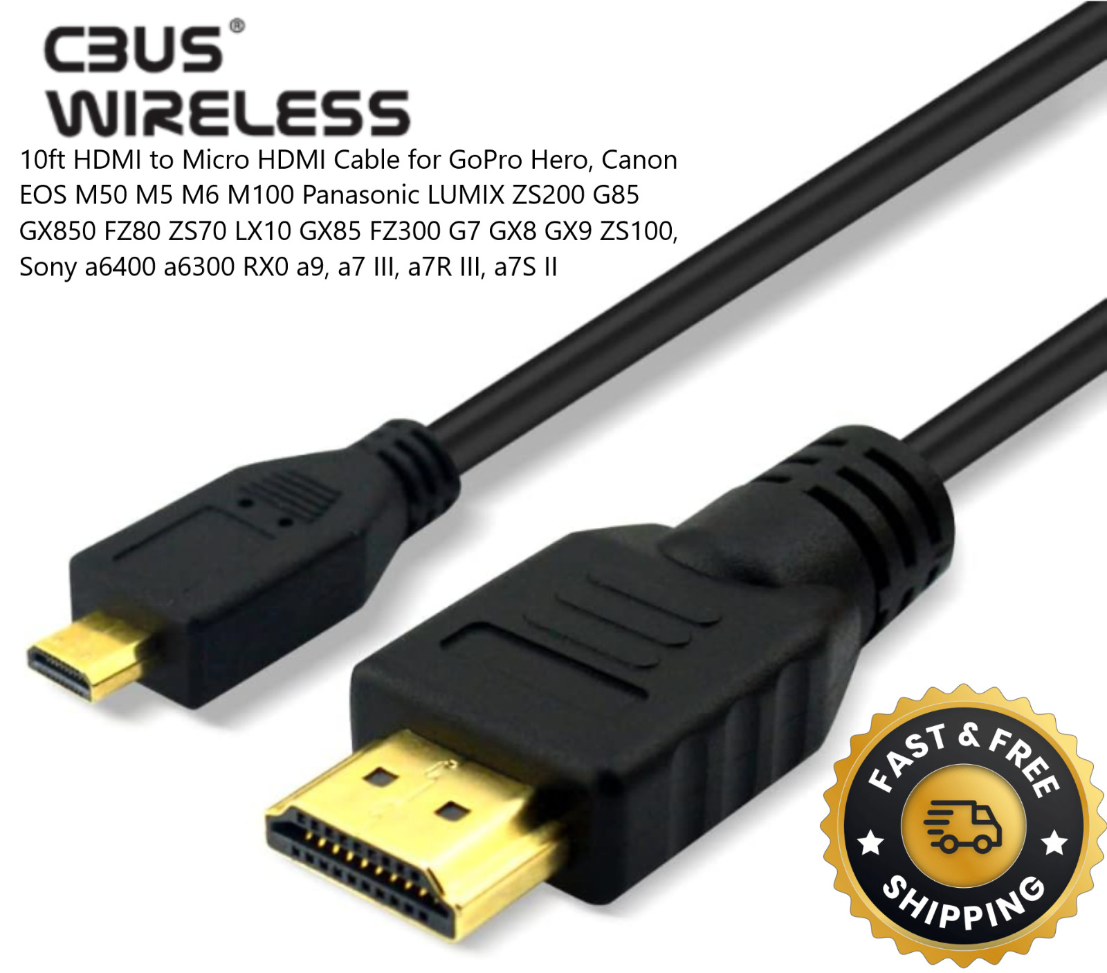 HDMI to Micro HDMI Video Cable for GoPro Hero 7/6/5 CANON EOS M50, M5, M6, M100