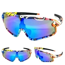 Oversize RETRO SPORTY WRAP AROUND Cycling Running SUN GLASSES Big Griffiti Frame